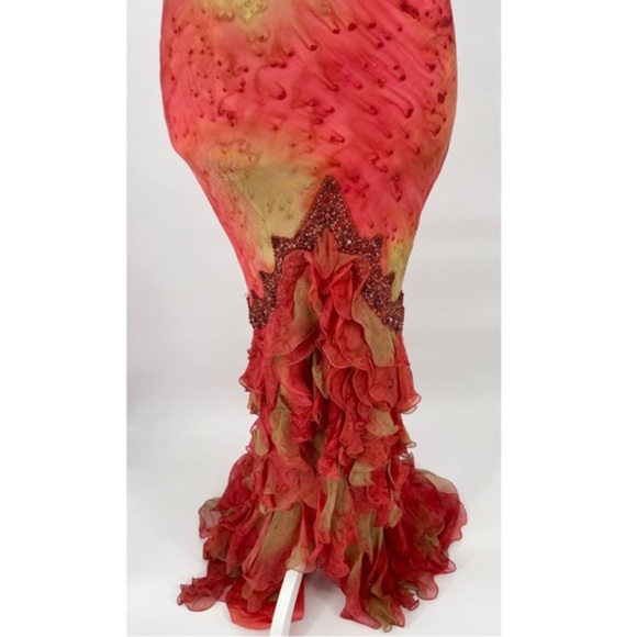 Vintage 90s Y2K 100% Silk Beaded Dress Vintage Silk Dress Prom Fairy Watercolor - Picture 8 of 16